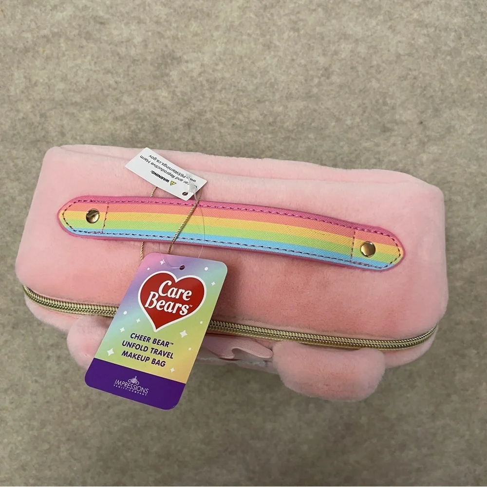 Care Bears Pink Plush And Clear Travel Makeup Cosmetic Zip Pouches New